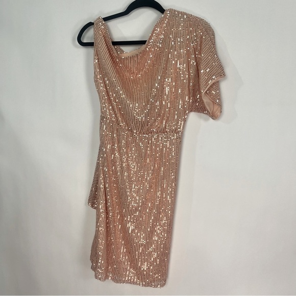 Cocktail Evening Dress Blush Pink Rose Gold Sequin Asymmetrical Sz 2XL NIB - Picture 4 of 5